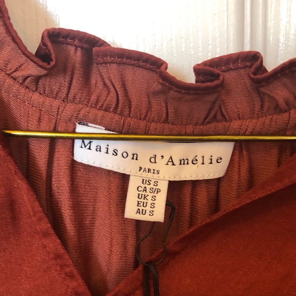 Women's Rust Ruffle Sleeve Blouse - Picture 2 of 3